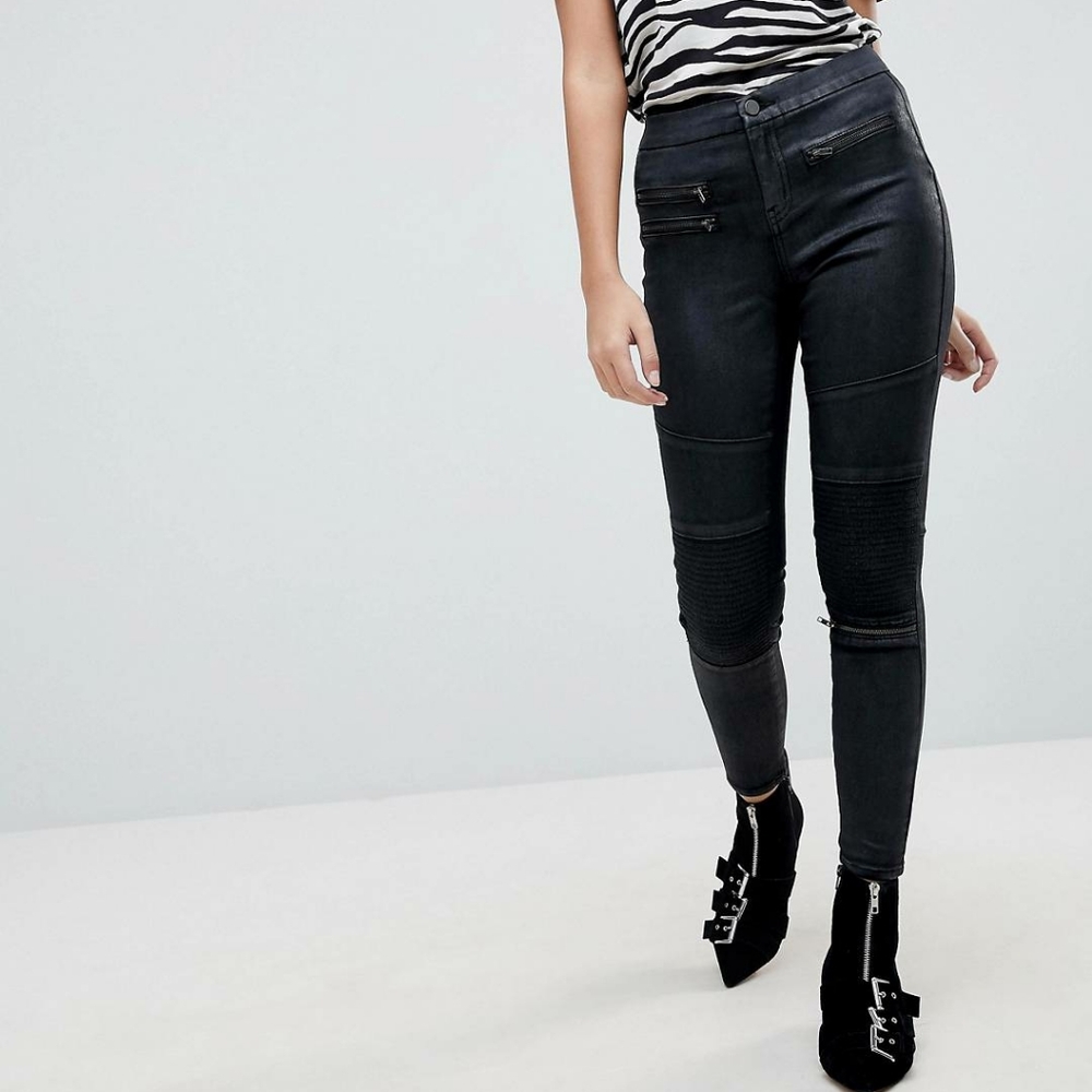 Asos coated skinny zipper biker jeans size 26